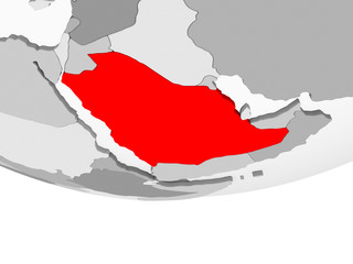 Fototapeta premium Map of Saudi Arabia on grey political globe