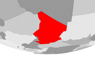 Fototapeta premium Map of Chad on grey political globe