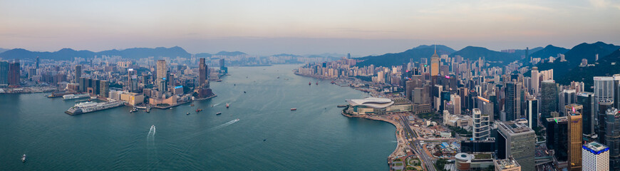 Panoramic of Hong Kong city in the evening