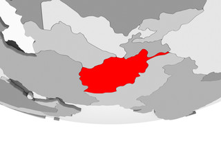Map of Afghanistan on grey political globe