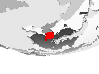 Map of South Korea on grey political globe