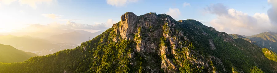 Foto op Plexiglas Panoramisch uitzicht op de berg Lion Rock onder zonsondergang © leungchopan