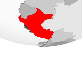 Map of Peru on grey political globe