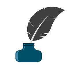 Pen in a jar for ink. Colored vector illustration on white background.