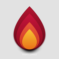 Fototapeta premium Happy Diwali festival of lights. Graphic concept with fire flame shape. Abstract holiday colorful background for card, cover, poster in modern stylized paper cut style. Vector illustration.