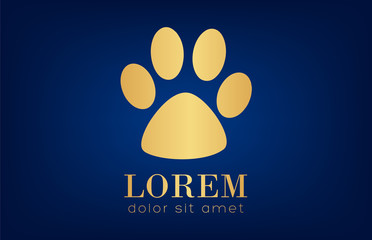 Paw print. Vector logo golden design.