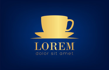 Cup logo. Dishes gold vector.