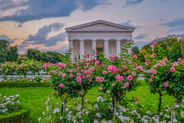 Temple and roses