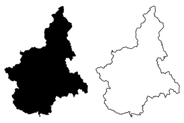 Fototapeta premium Ilustracja wektorowa mapa Piemont (region autonomiczny Włoch), kulas szkic Mapa Piemontu