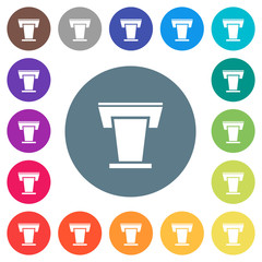 Conference podium flat white icons on round color backgrounds