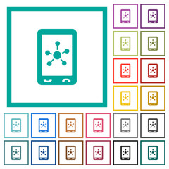 Mobile social networking flat color icons with quadrant frames