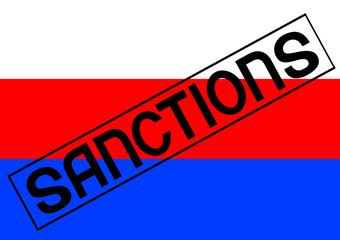 Fototapeta premium Word sanctions and flag of russia