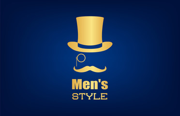 Male hat, mustache and monocle vector. Men's style logo.