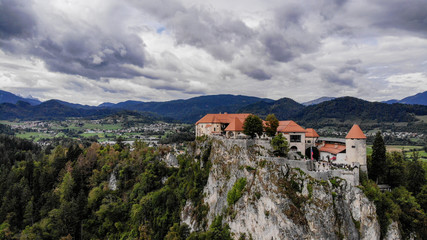 Fototapeta na wymiar Aerial view of Blejski Grad, old town on Bled lake in Slovenia