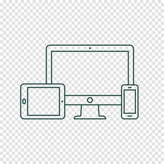 Desktop computer, tablet pc and mobile phone line icons