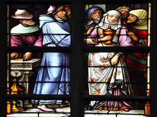 Obraz na płótnie Canvas Stained glass window in old church in Belgium