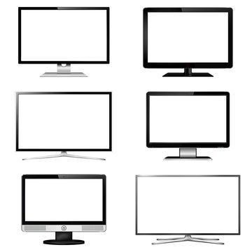 Set of TV screen and computer display monitor vector illustration