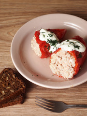 pepper stuffed with sour cream and greens