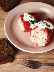 pepper stuffed with sour cream and greens