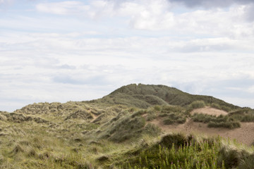 Grassy Sand Dunes in front of Cloudy Sky