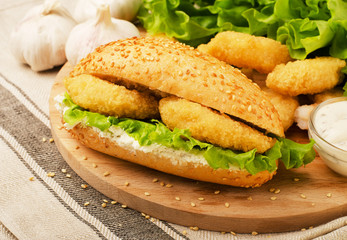 Delicious homemade spicy shrimp sandwich