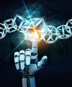 White robot hand creating future technology structure 3D rendering
