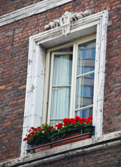 Fototapeta na wymiar Old windows of houses in Brussels, Belgium