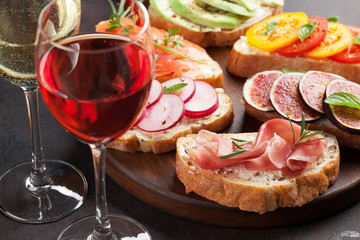 Brushetta or traditional spanish tapas