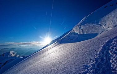 Sunrise Mont Blanc snow cornice.