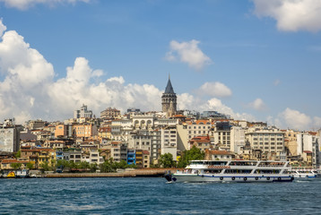 Fototapeta na wymiar Galata Tower, Galata Bridge, Karakoy district and Golden Horn, istanbul – Turkey