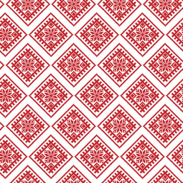 Red Traditional Ethnic Latvian Ornament. Christmas Seamless Pattern