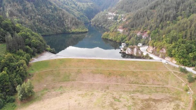 Aerial view from mountain dam
