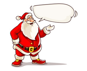 Christmas Santa Claus speaking with message cloud. Cartoon