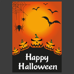 Halloween night background with creepy castle and pumpkins, illustration