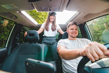 couple in car. long road trip