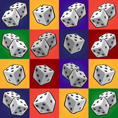 Group tool set of combinations of poker dice. Sketch for stickers, card, seamless texture for wrapping paper on theme of possible variations of gambling. Cartoon vector close-up illustration.