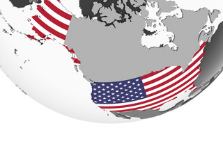 USA with flag on globe