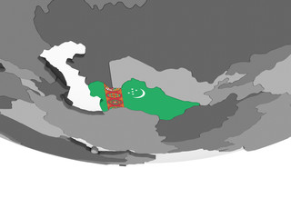 Turkmenistan with flag on globe