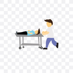 man lay on medical stretcher icon isolated on transparent background. Simple and editable man lay on medical stretcher icons. Modern icon vector illustration.