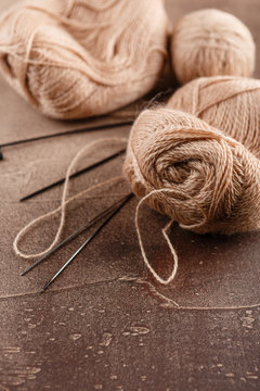Knitting wool and knitting needles, knitting equipment