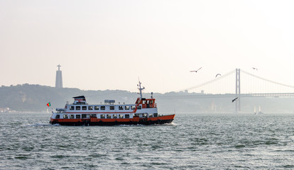 Ferry Sails in Tagus River