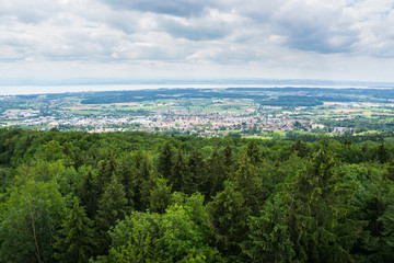 Obraz premium Germany, Above Markdorf village and nature landscape of lake constance vacation area