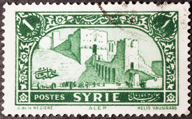 Aleppo on old syrian postage stamp