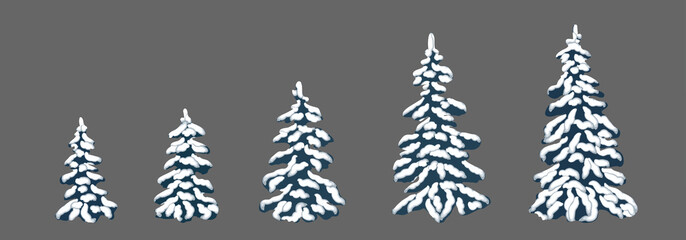 Fototapeta na wymiar Firs / pines in the snow. Isolated on a gray background. Elements of a Christmas winter decor. Nature. Drawing.