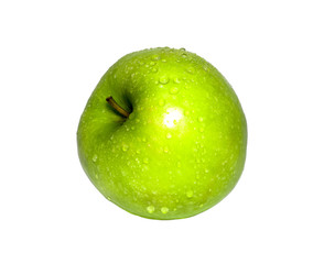 green apple with dew isolated on white background. food, healthy
