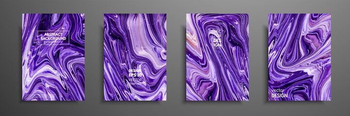 Set of universal vector cards. Liquid marble texture. Colorful design for invitation, placard, brochure, poster, banner, flyer. Artistic covers design. Creative fluid colors backgrounds