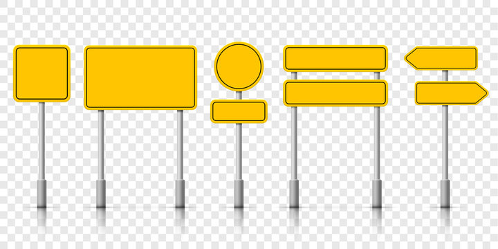 Naklejki Yellow street road sign boards. Vector roadsign alert notice