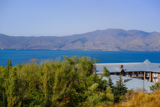 Panoramic view of Lake Sevan, Armenia