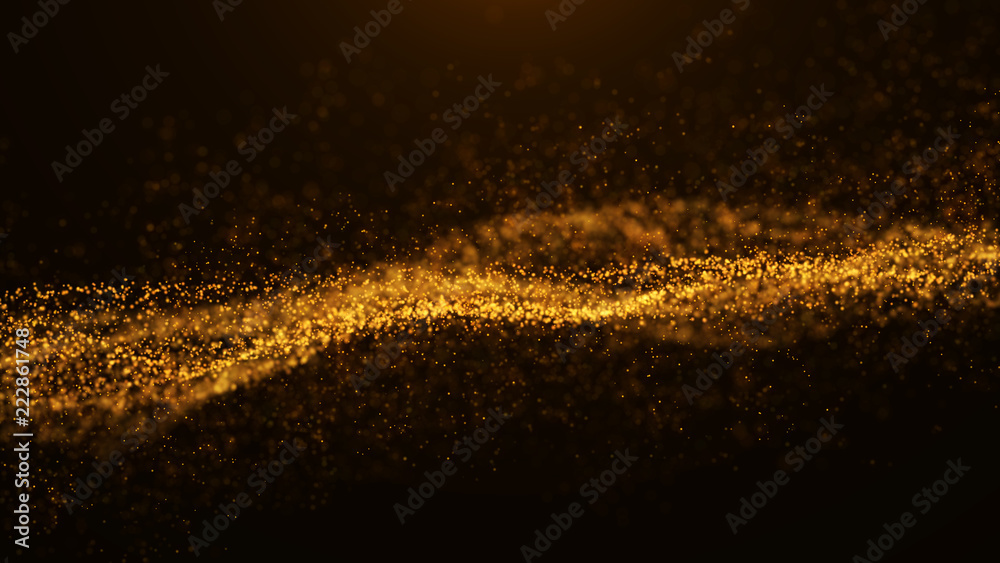 Poster Wave of particles. Abstract particle. Data visualization. Abstract digital background. 4k rendering.