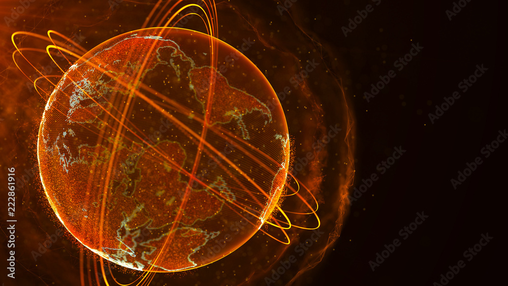 Aufkleber Global network connection. World map point. Representing the global. Network connection. 3D rendering.